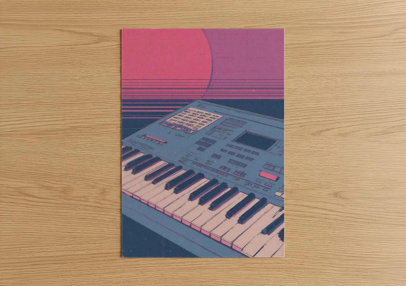 Synthwave Keyboard Retro Music Illustration Wall Art
