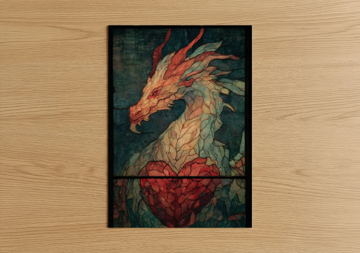 Crimson Dragon Heart Mythical Wall Art