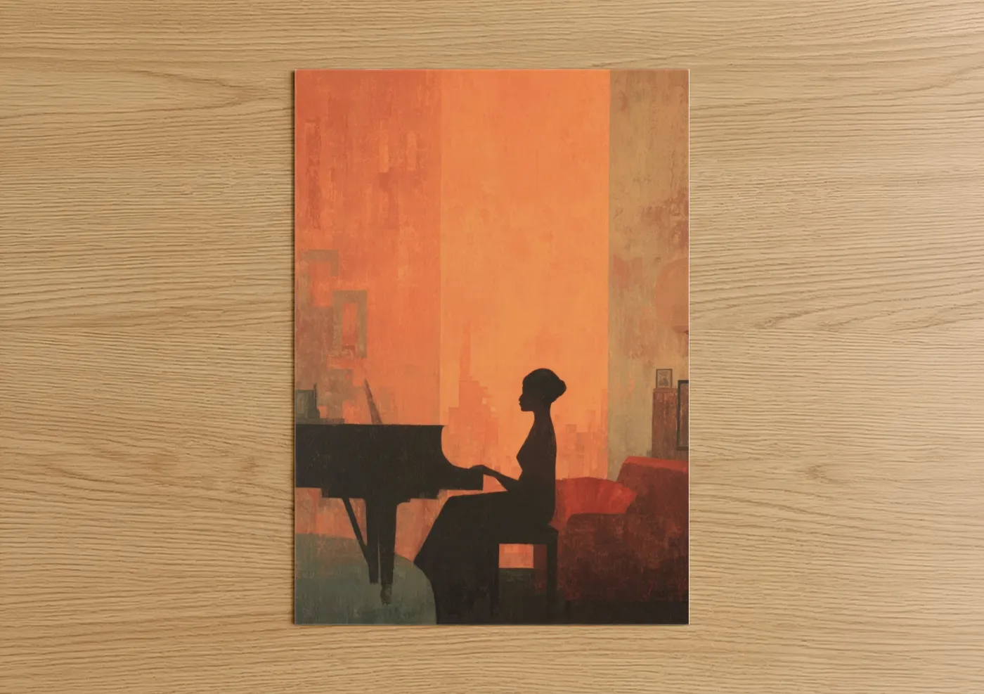 Sunset Pianist Silhouette Musical Wall Art