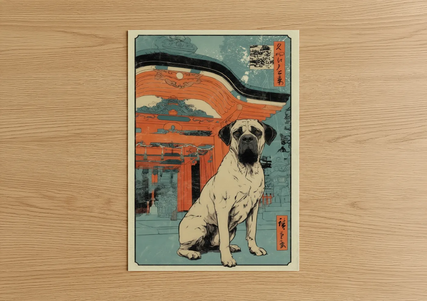 Mastiff Temple Japanese Woodblock Wall Art