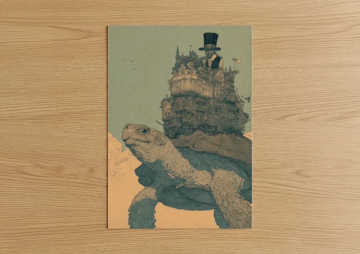 Whimsical Turtle Castle Illustration Wall Art