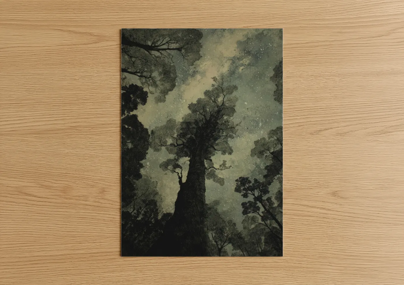 Starlit Kauri Tree Night Sky Illustration Wall Art