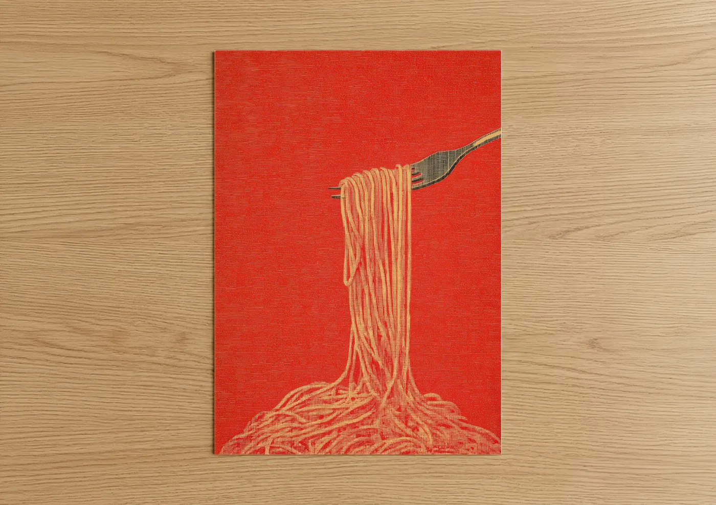 Fork Twirl Pasta Red Yellow Gold Wall Art