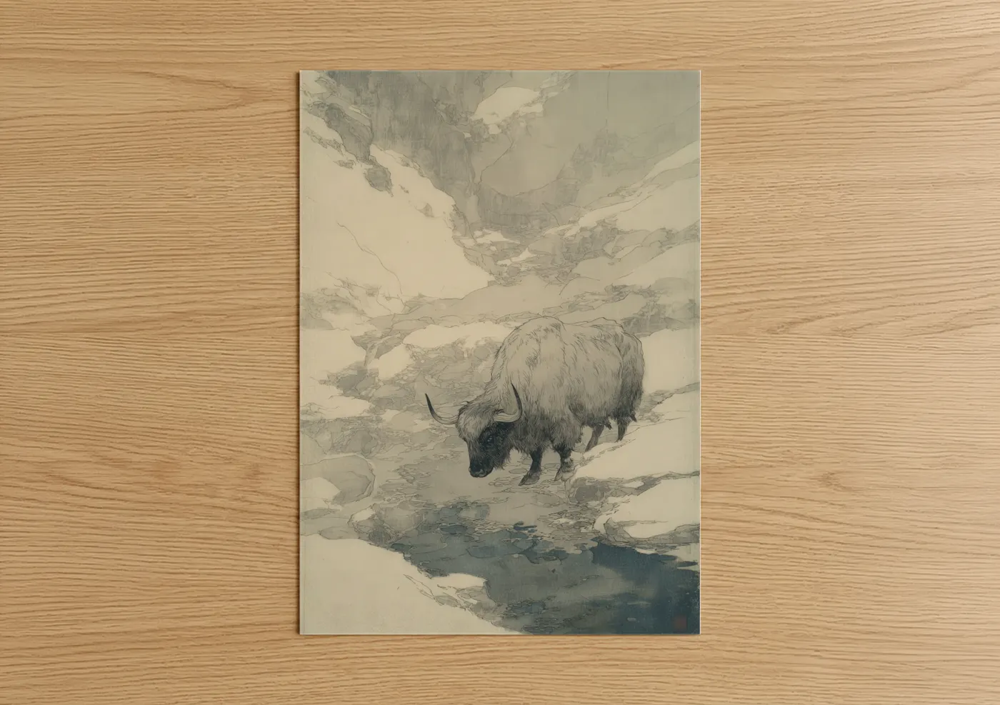 Mountain Yak in Snow Watercolor Wall Art
