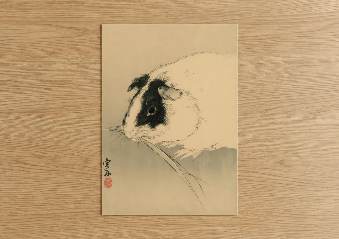 Monochrome Guinea Pig Japanese Wall Art