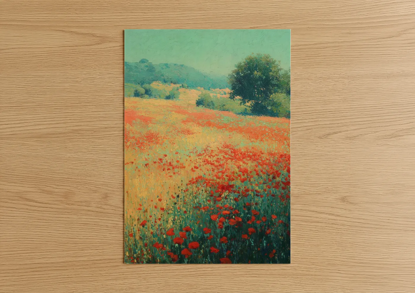 Crimson Poppy Field Impressionist Landscape Wall Art