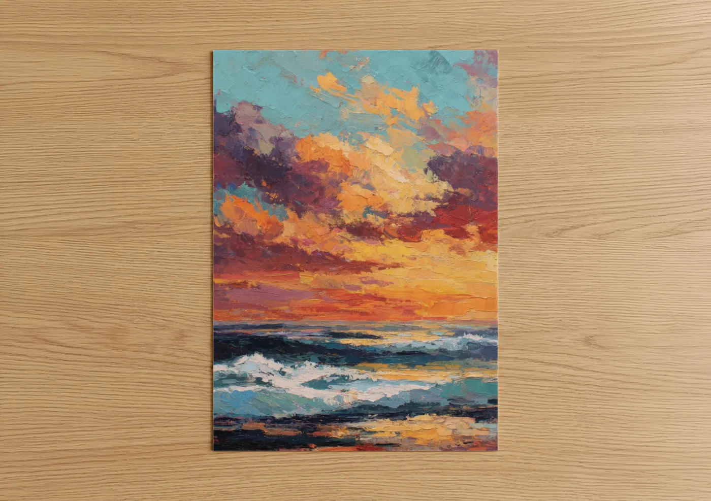 Golden Sunrise Seascape Ocean Waves Wall Art