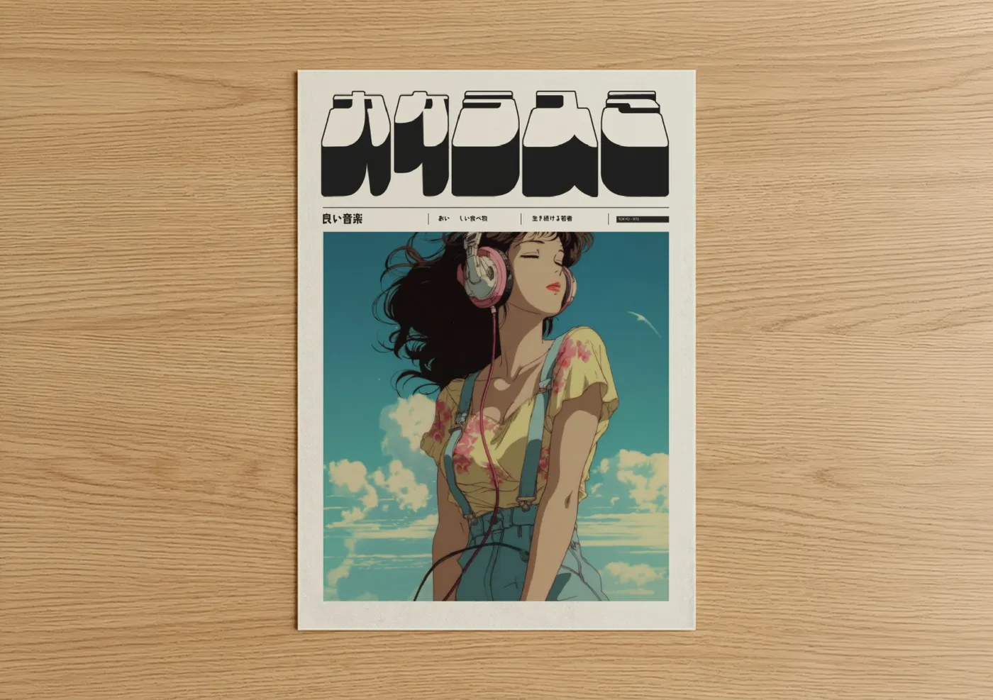 Retro Anime Girl with Headphones Wall Art