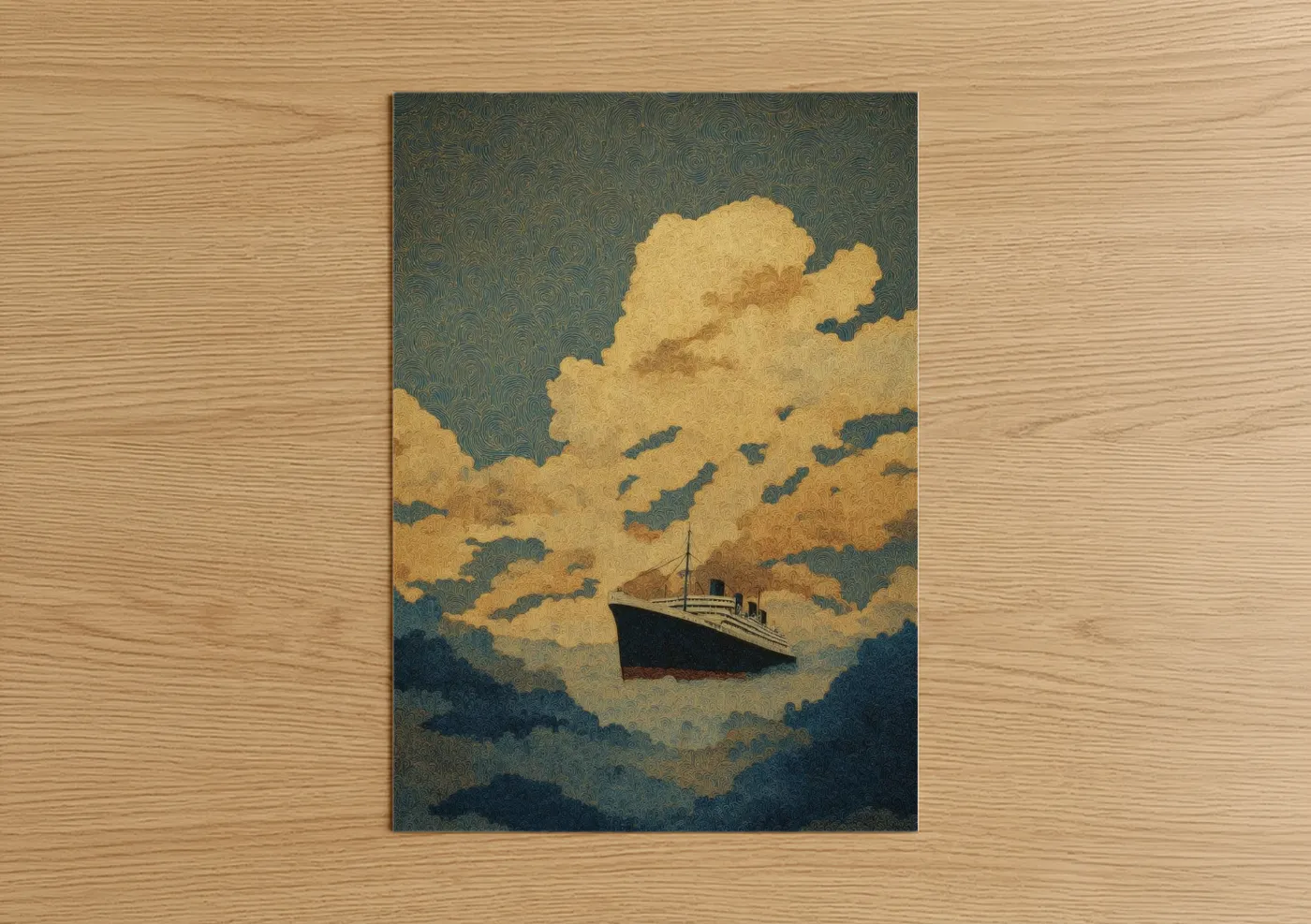 Vintage Cruise Ship Golden Sky Wall Art