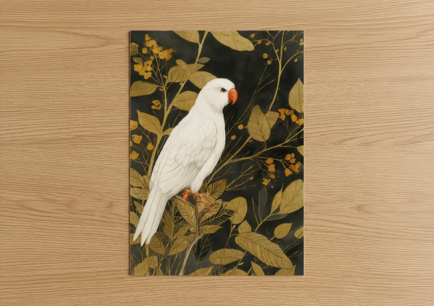 White Kiwi Parrot Golden Botanical Wall Art
