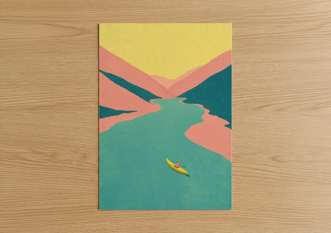 Mountain River Kayak Adventure Illustration Wall Art