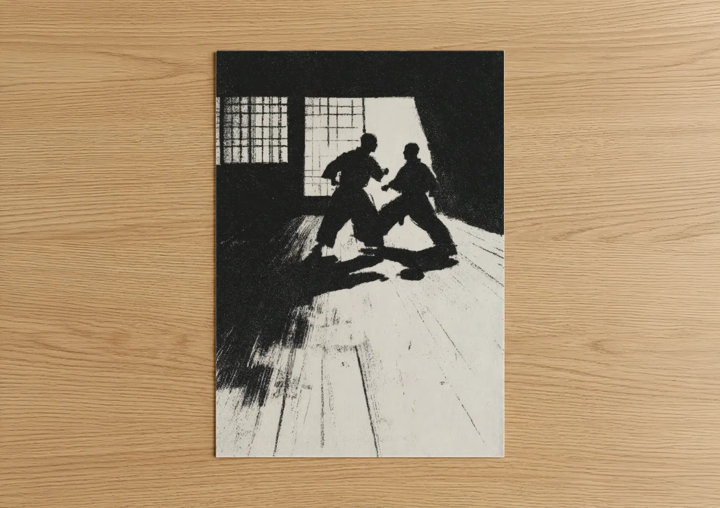 Karate Dojo Silhouette Black White Wall Art