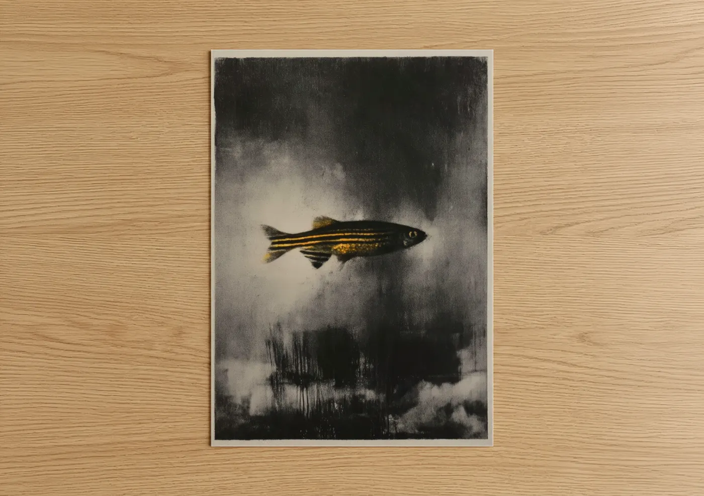 Golden Zebrafish Modern Art Print Wall Art