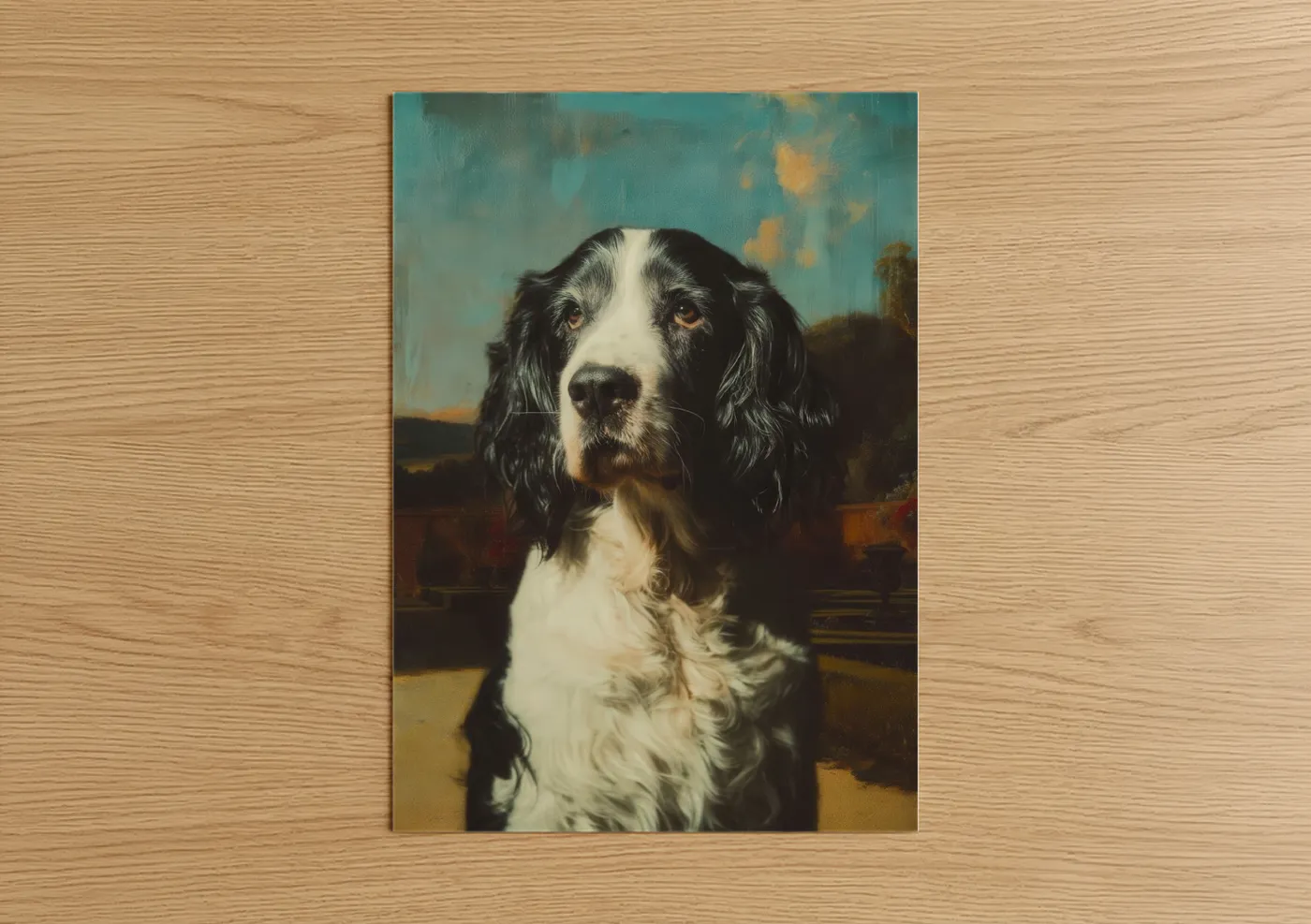 Black and White Spaniel Portrait Painting Wall Art