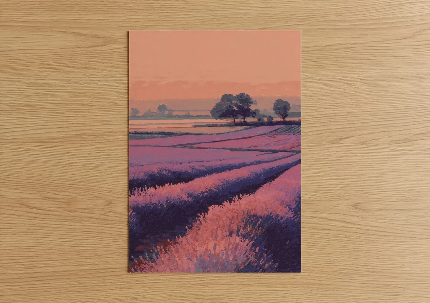 Lavender Field Sunset Rural Landscape Wall Art