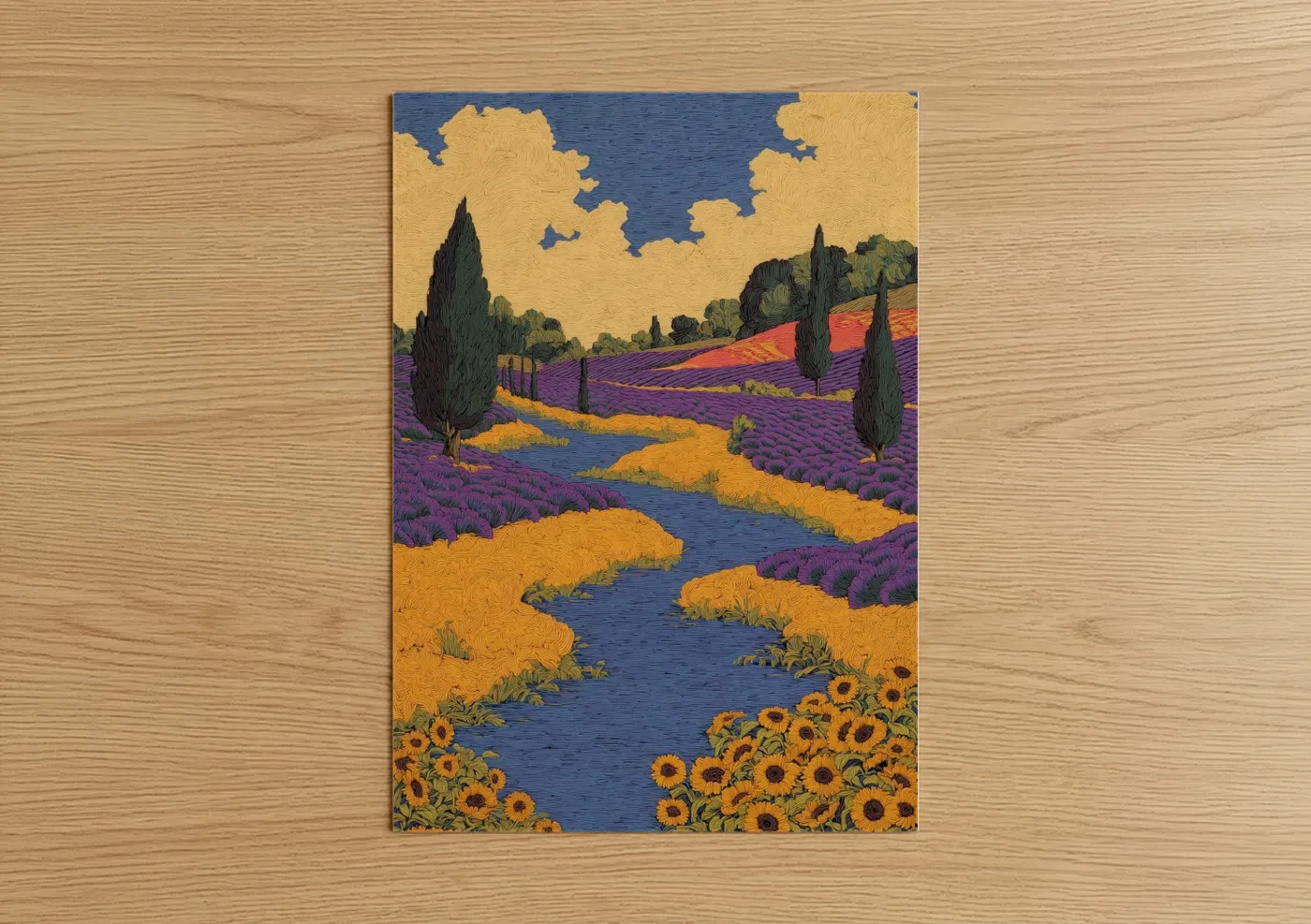 Lavender Field River Landscape Wall Art
