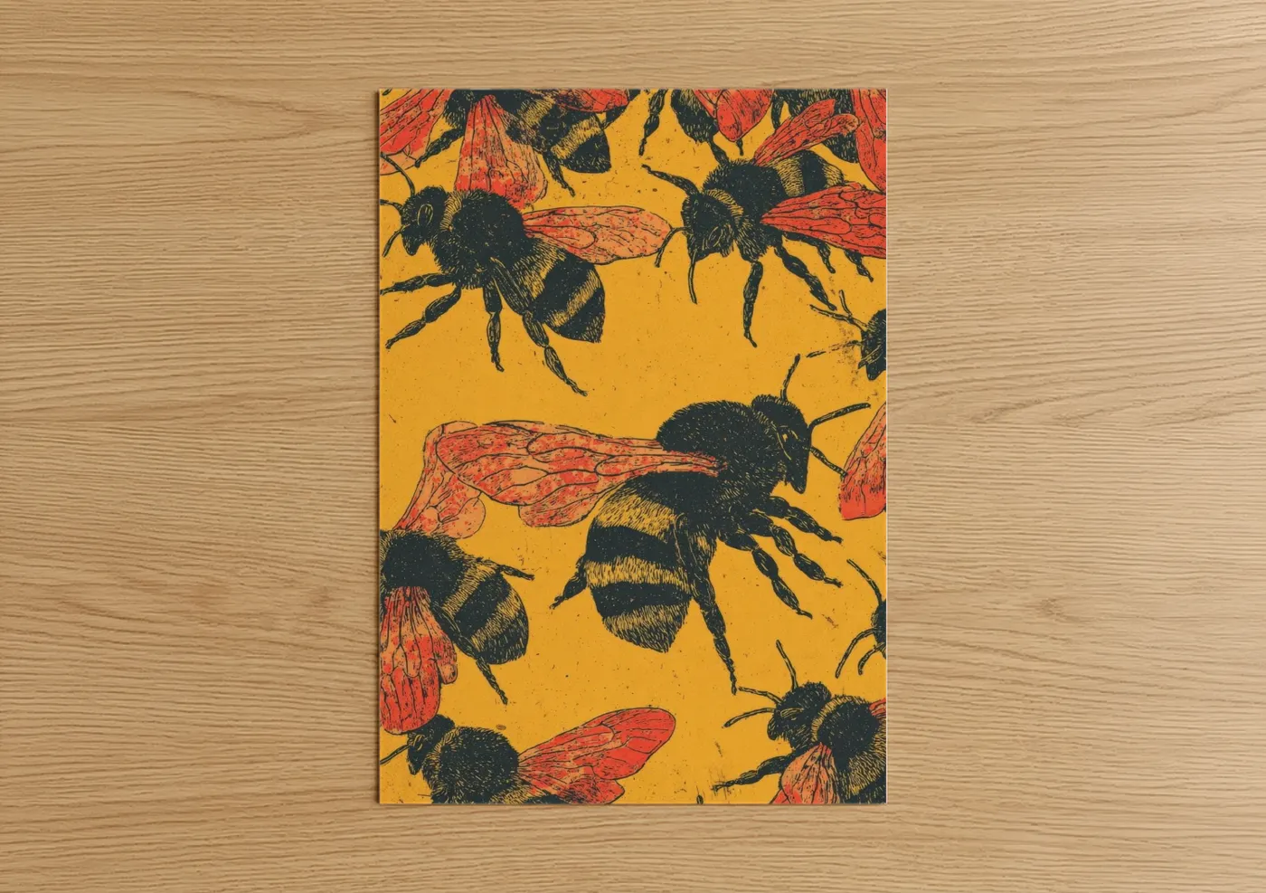 Golden Bee Swarm Woodblock Wall Art