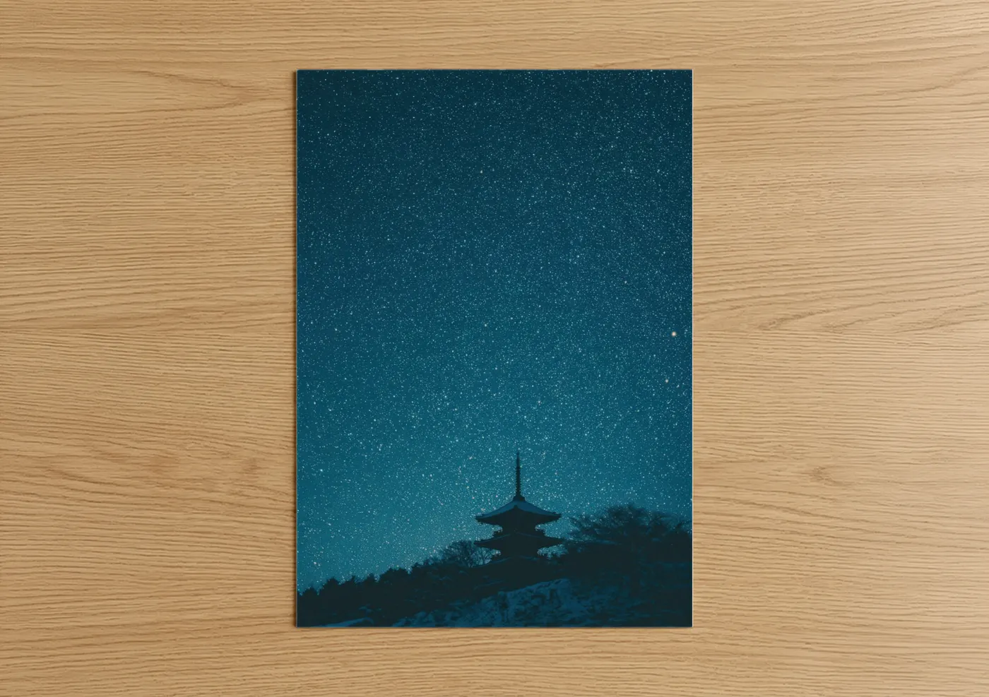 Starlit Pagoda Night Sky Silhouette Wall Art