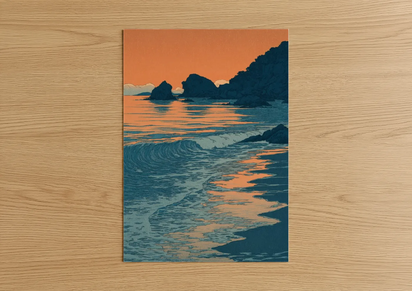 Coastal Sunset with Ocean Rocks Wall Art