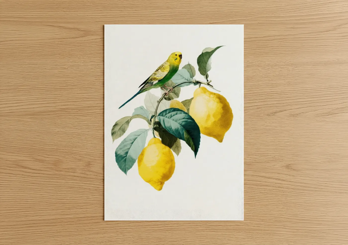 Yellow Budgerigar Lemon Botanical Wall Art