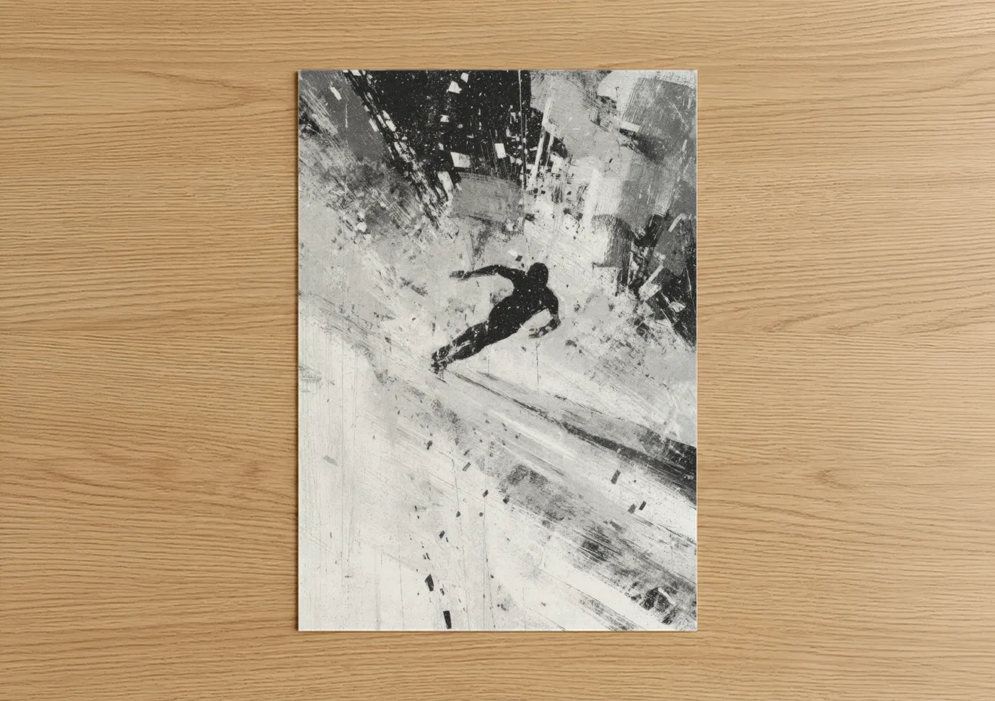 Dynamic Ice Skater Freefall Black White Wall Art