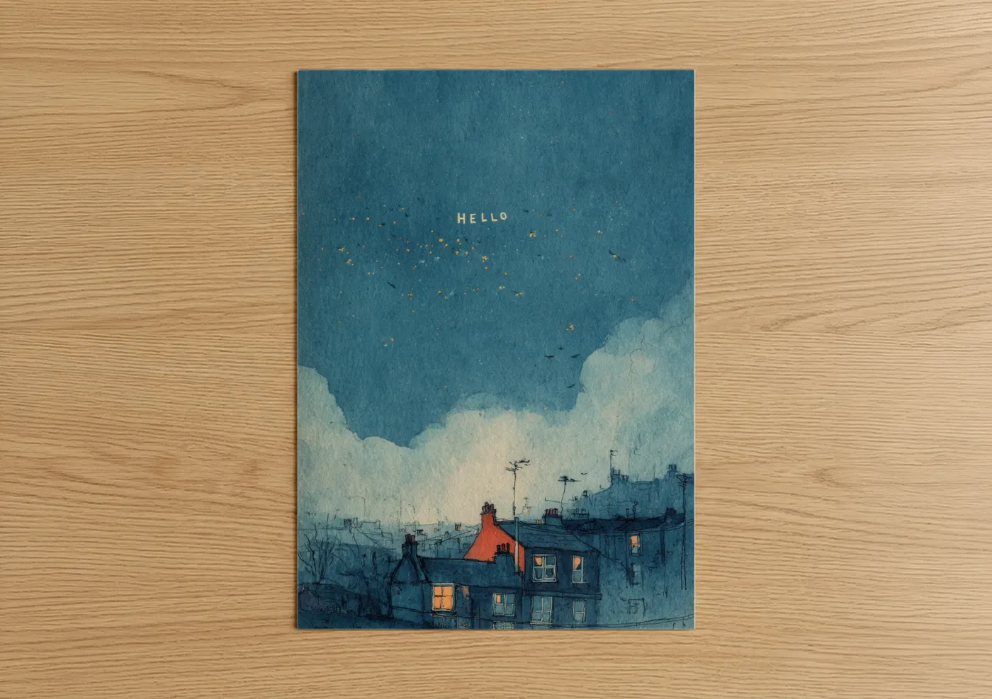 Fireflies Over Rooftops Watercolor Wall Art