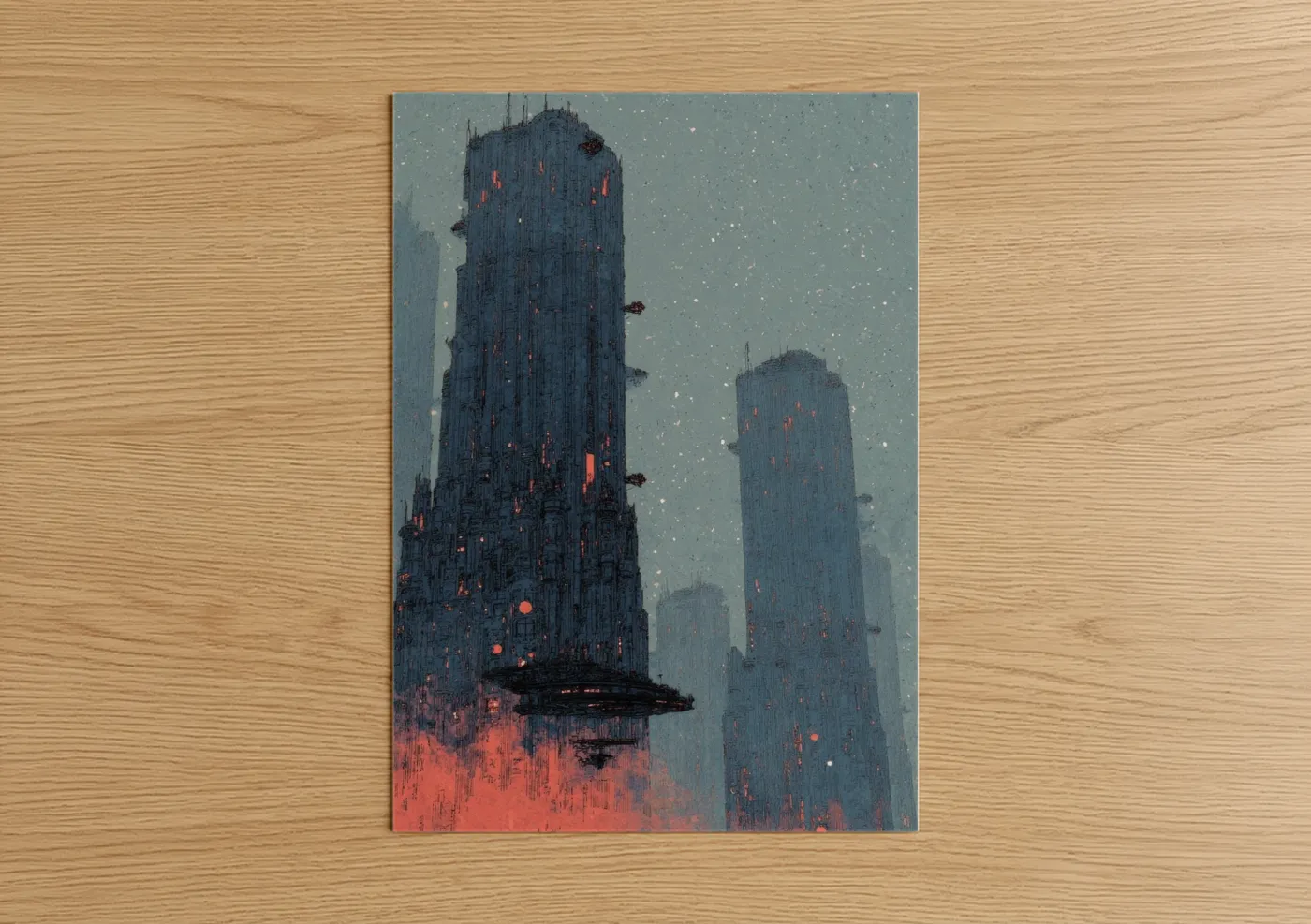 Futuristic Neon Cityscape Snow Wall Art