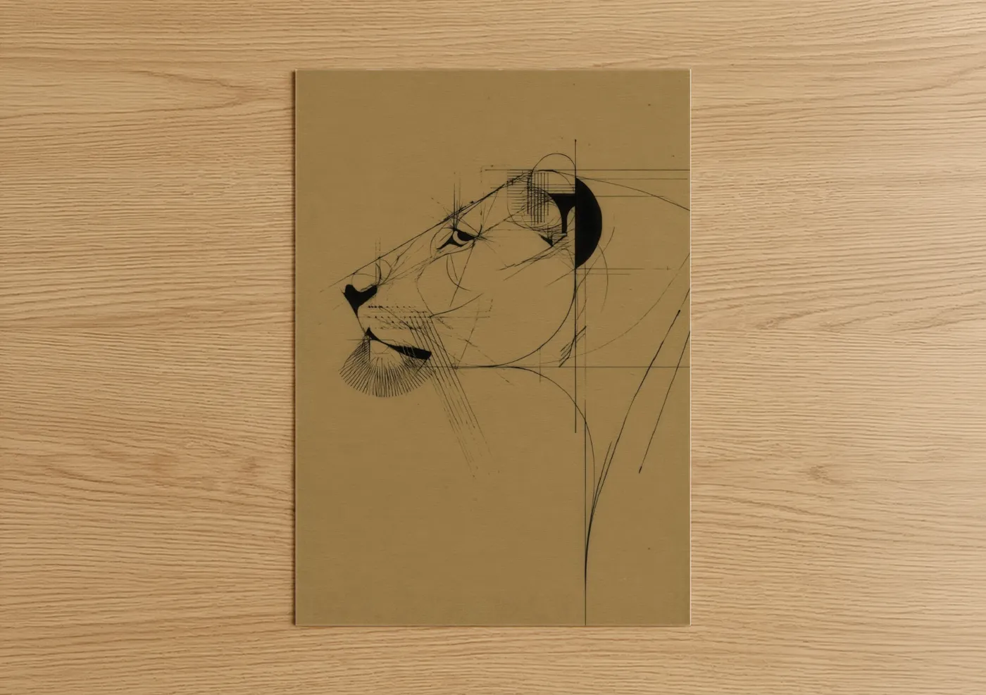 Geometric Lion Abstract Line Wall Art