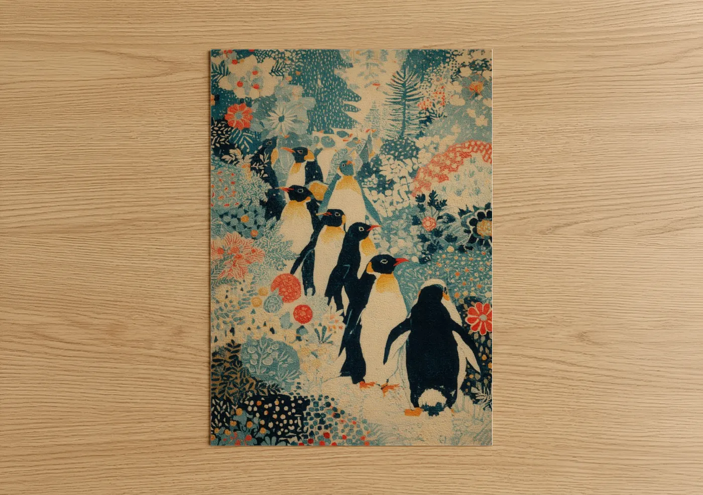Penguin Family Garden Illustration Wall Art