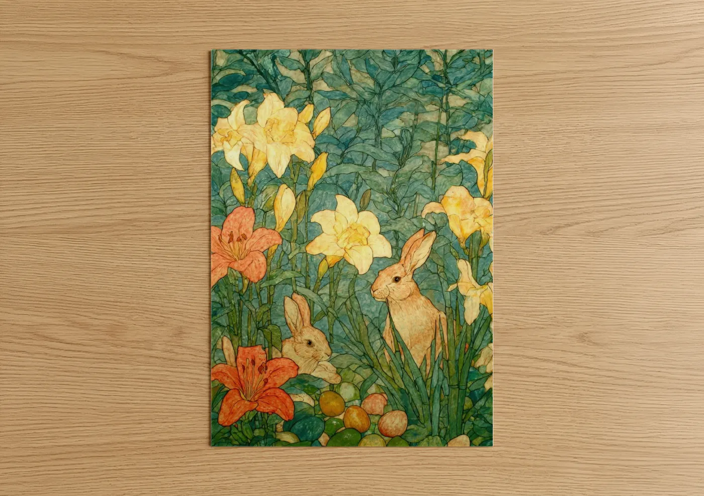 Easter Garden Rabbits Yellow Flowers Wall Art