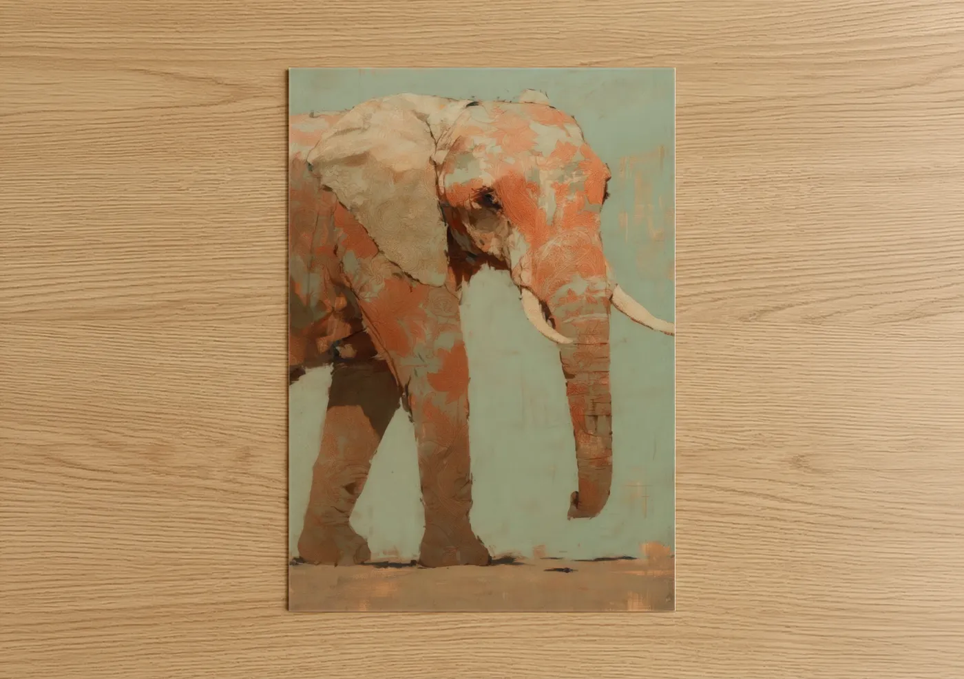 Coral Elephant Safari Art Print Wall Art