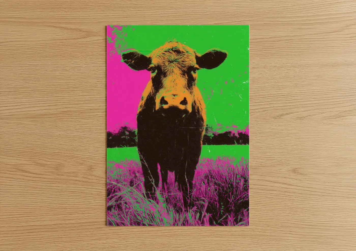 Pop Art Angus Cow Vibrant Green Magenta Wall Art
