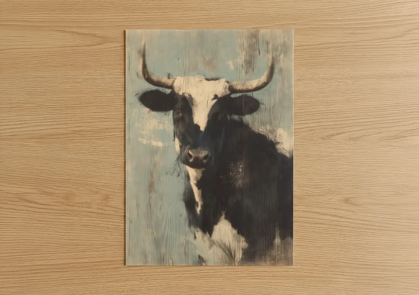 Rustic Longhorn Cattle Portrait Wall Art