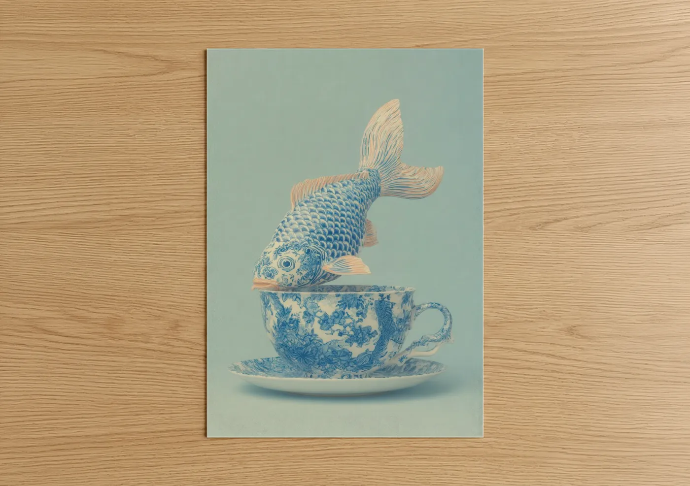 Blue Koi Fish Porcelain Teacup Wall Art
