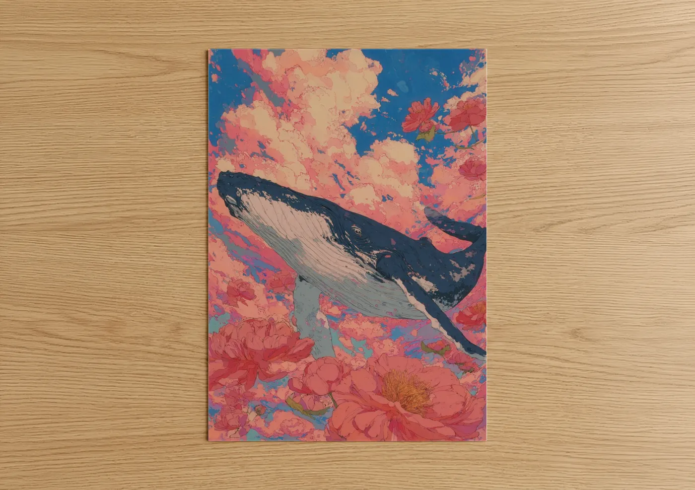 Humpback Whale Floral Art Print Wall Art