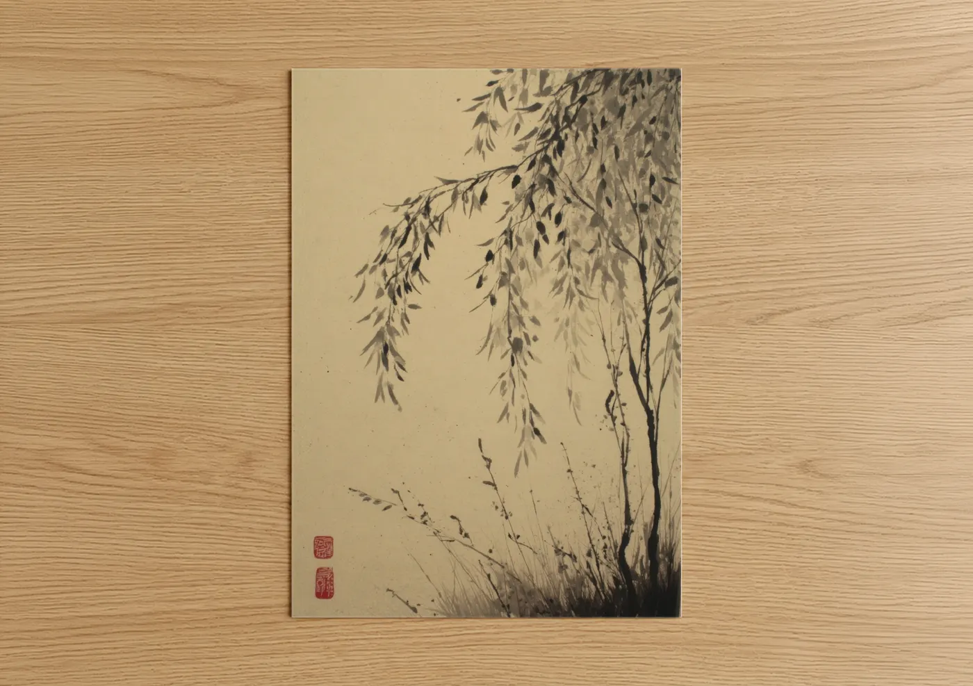 Willow Tree Ink Painting Minimalist Wall Art