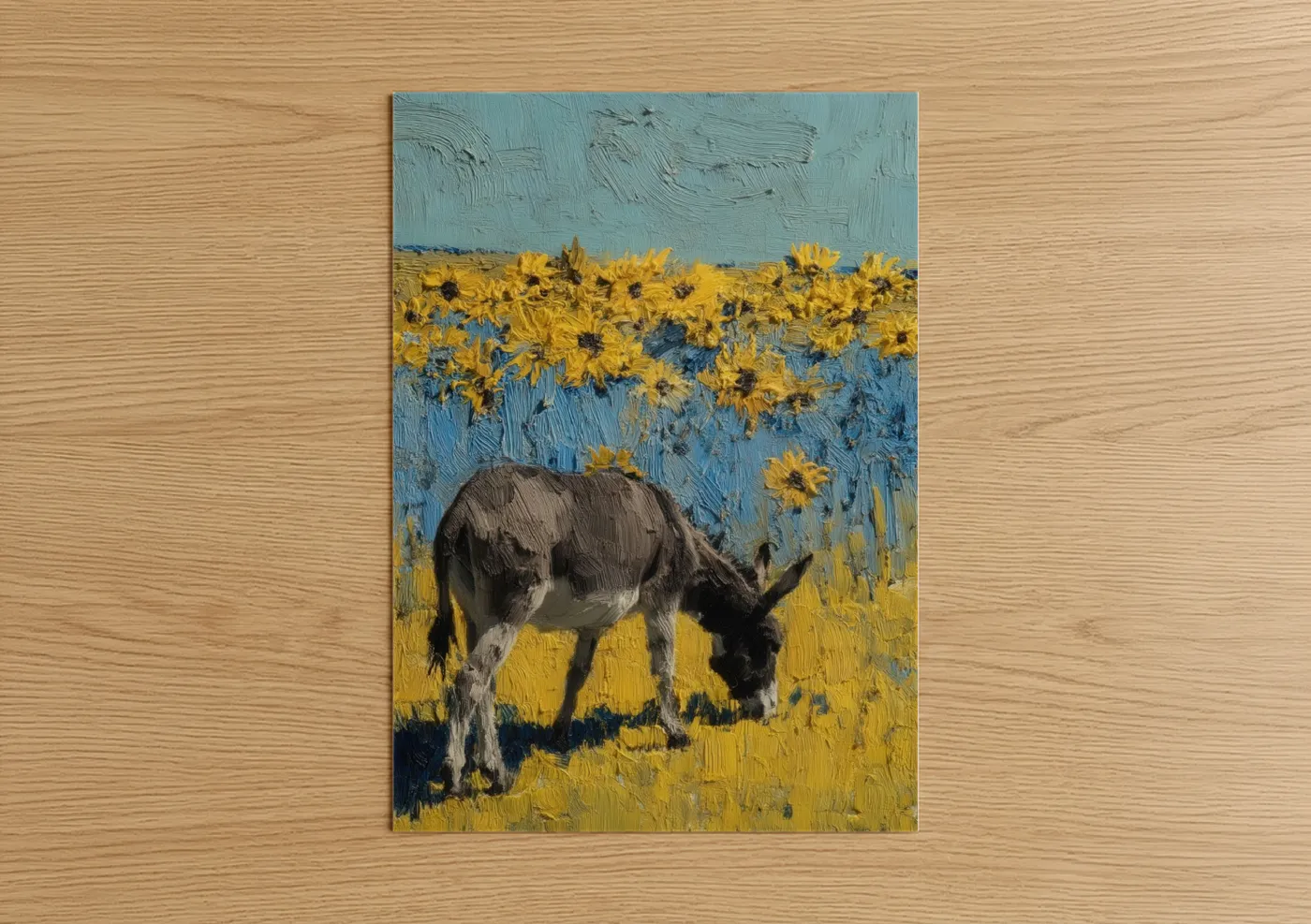 Donkey in Sunflower Field Painting Wall Art