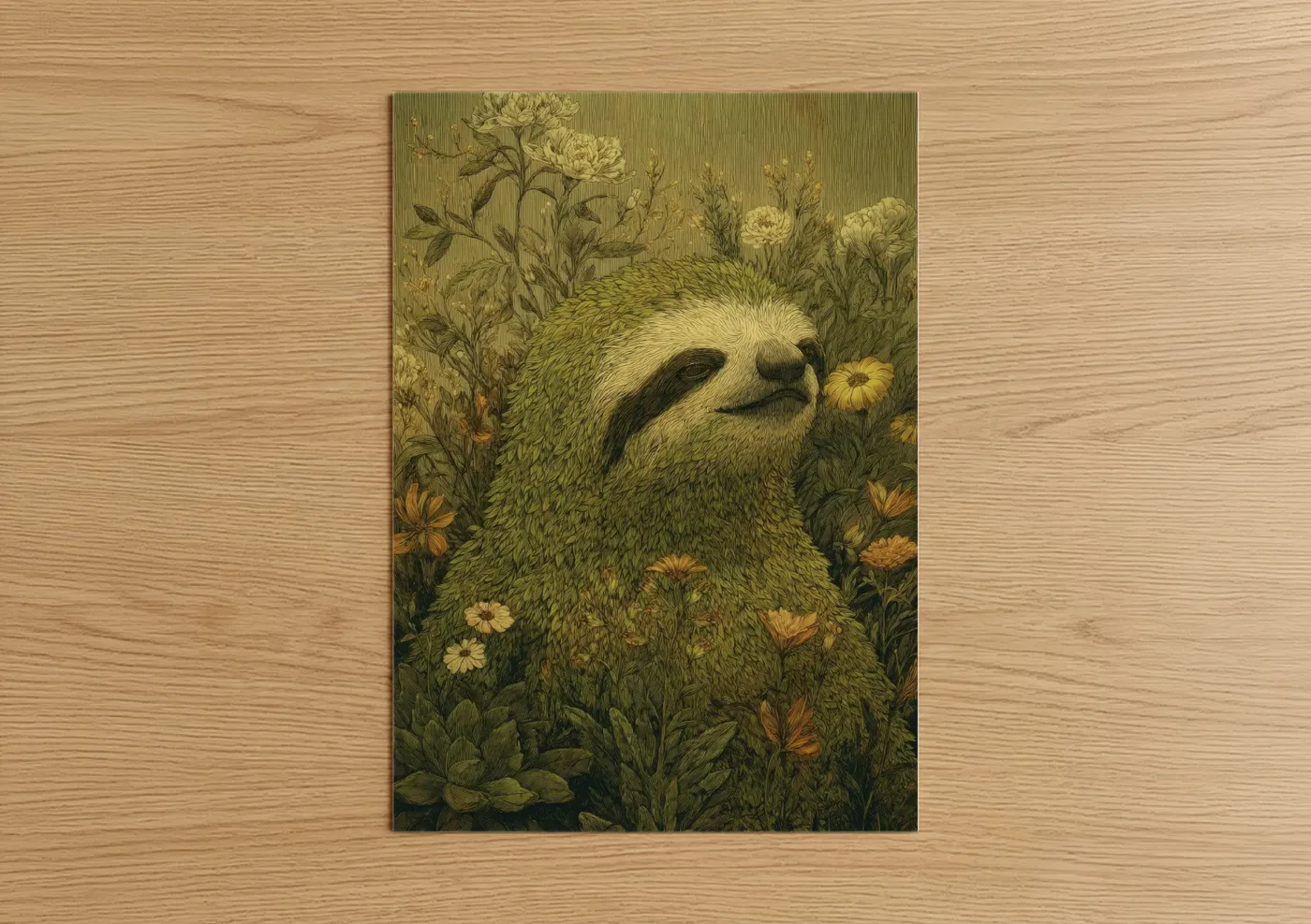 Botanical Sloth Wildlife Illustration Wall Art