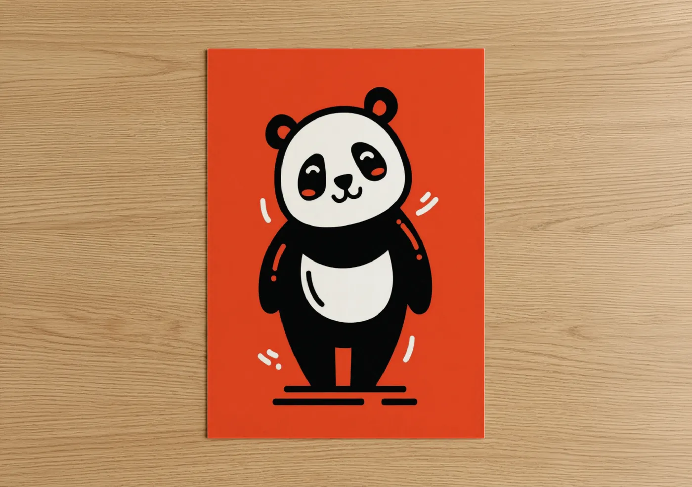 Happy Panda Illustration Line Wall Art