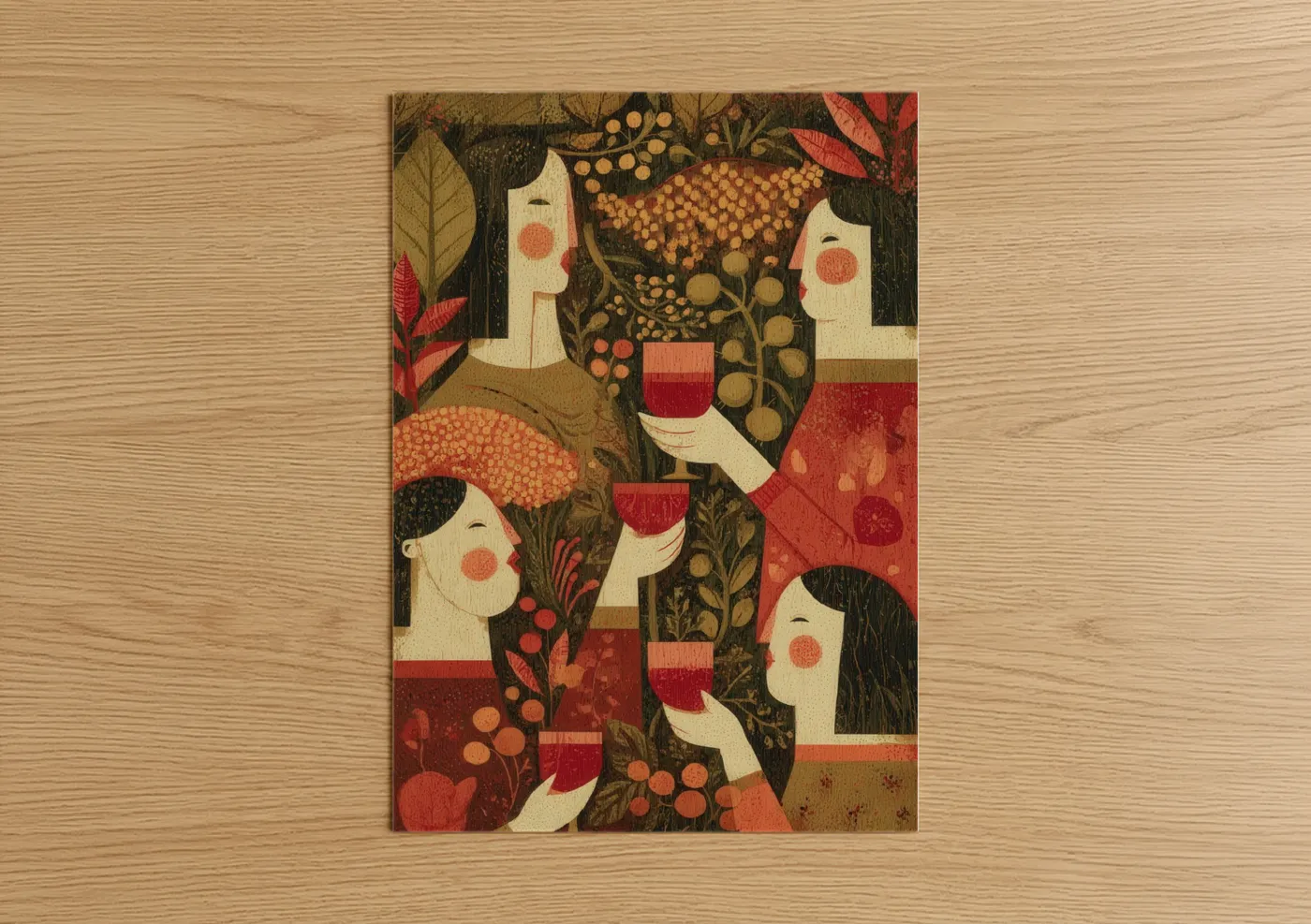 Red Wine Harvest Celebration Illustration Wall Art