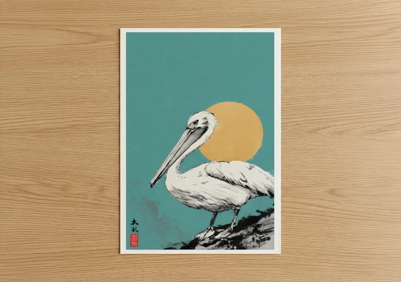 Golden Sunset Pelican Wildlife Wall Art