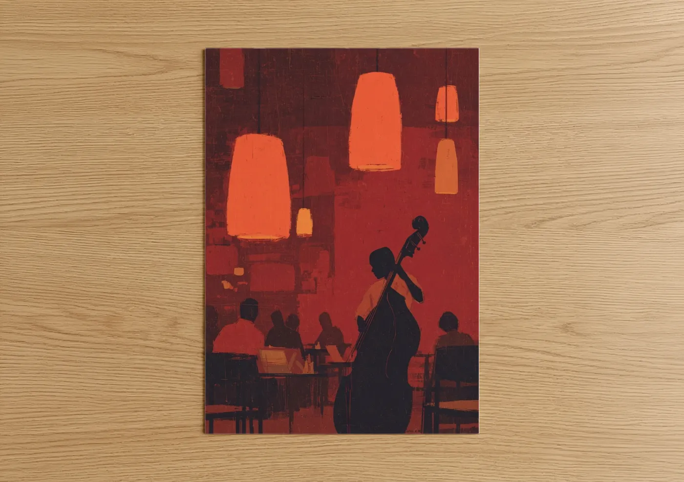 Jazz Cellist Silhouette Orange Lighting Wall Art