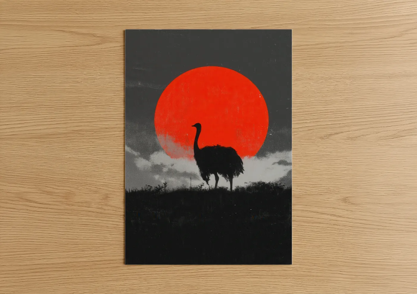 Ostrich Sunset Silhouette Red Wall Art