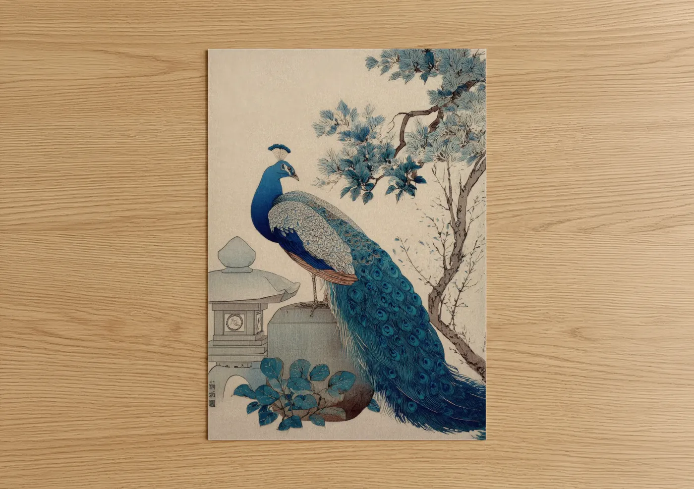Indigo Peacock Japanese Garden Wall Art
