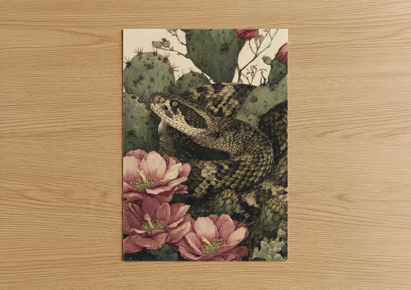 Desert Rattlesnake Cactus Botanical Wall Art