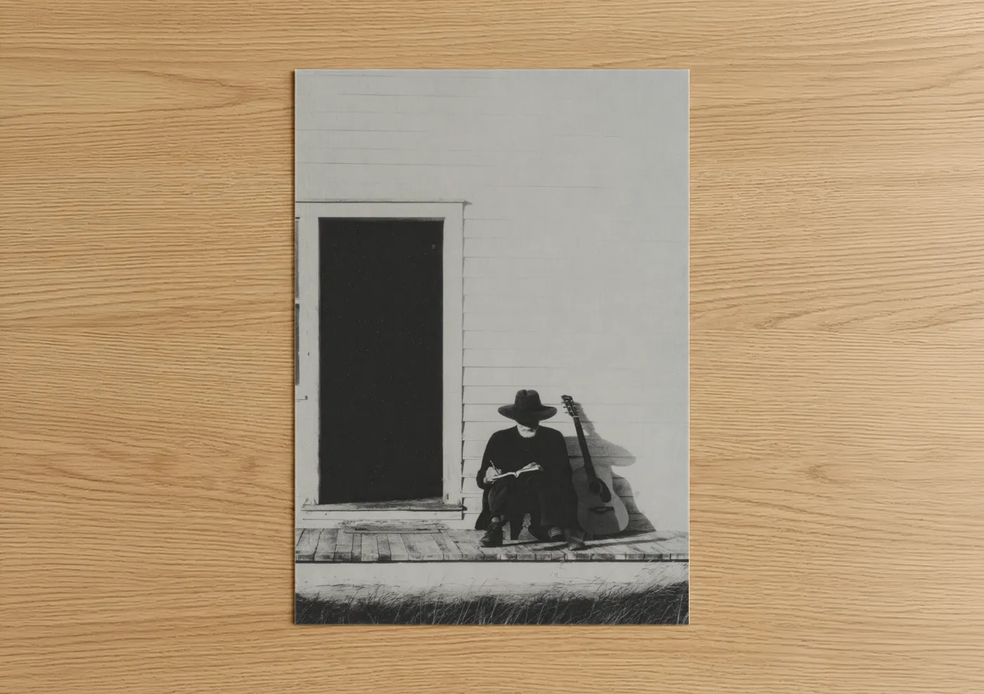 Solitary Musician Black and White Country Wall Art