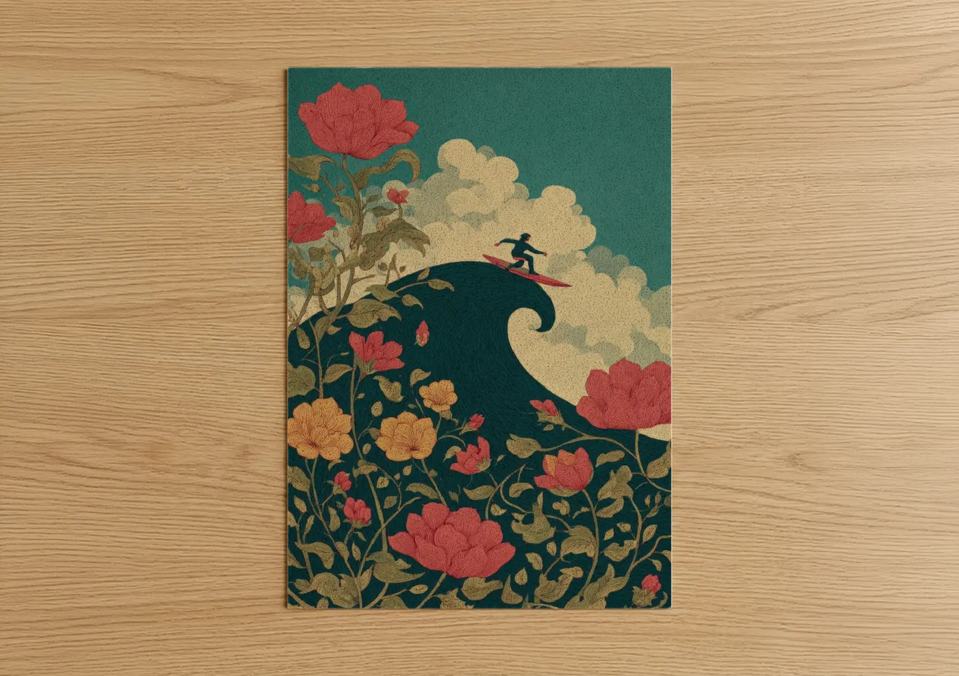 Floral Wave Surfer Water Sports Wall Art