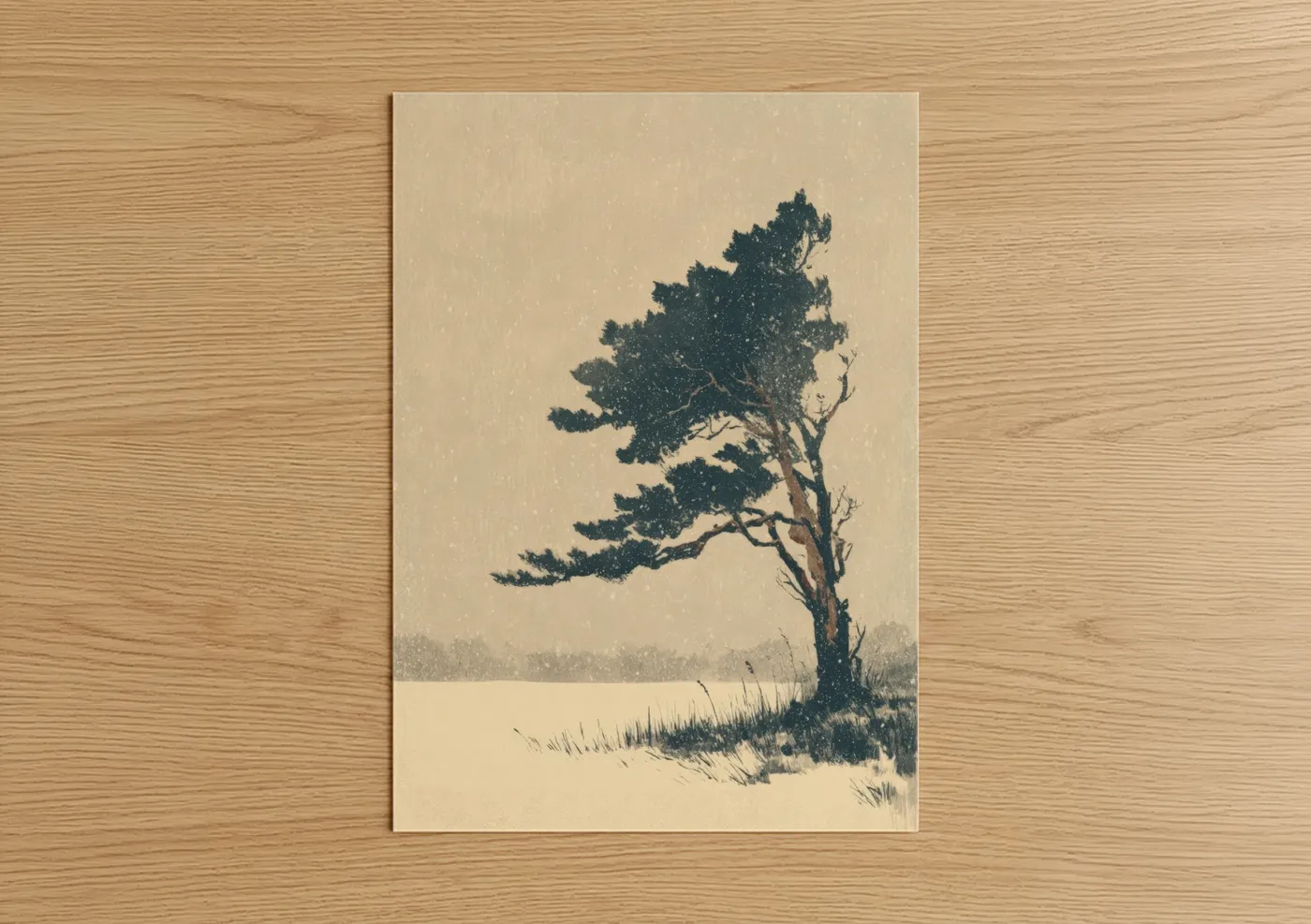 Solitary Pine Tree Winter Snow Landscape Wall Art
