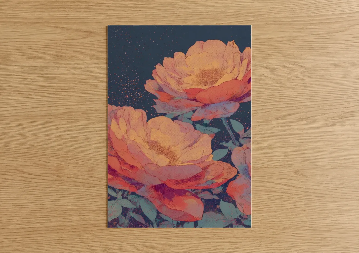 Celestial Roses Starry Night Illustration Wall Art