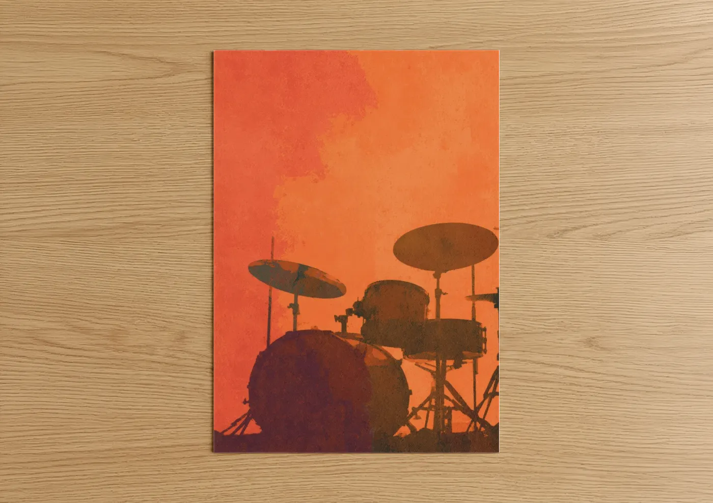 Sunset Drum Kit Silhouette Orange Wall Art